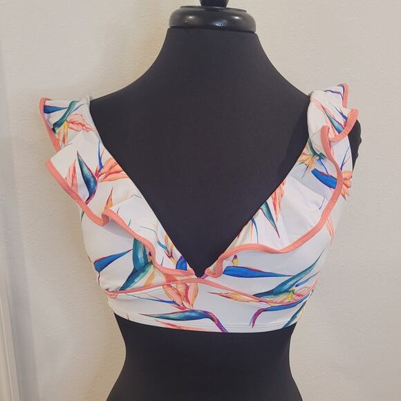 Time and Tru Bird of Paradise Swim Top White Size M 8–10 Bikini EUC - Picture 2 of 8